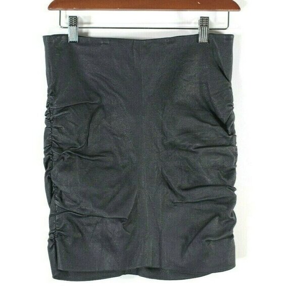 The Row Womens Size Small Black Mini Skirt Leather Ruched Pencil Hidden Zipper - Picture 1 of 5